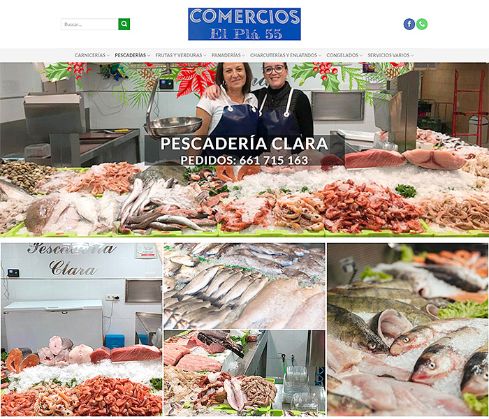 Imagen pagina web asociación comerciantes pescaderia clara. Aparición de productos de pescado, marisco.